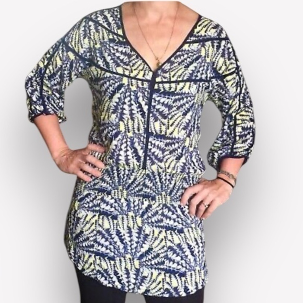 🍻🛒🇪🇸🥑Sofia by Vix Tunic Top swim cover blue and yellow tie-dye abstract pattern